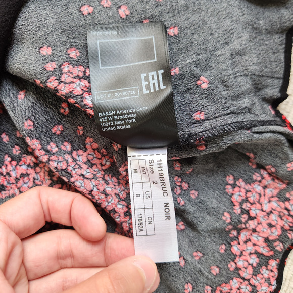 Ba&sh Women's Top Bruce Black Peasant Top Balloon Sleeves Nior Floral Size 2 NWT - Picture 15 of 15